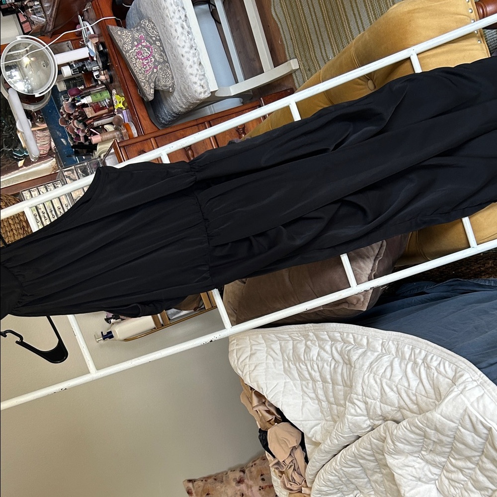 SHEIN Black Gathered Collar Dress